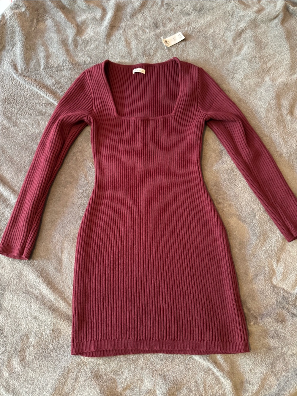 Hollister Ribbed Square-Neck Knit Dress Top in Burgundy